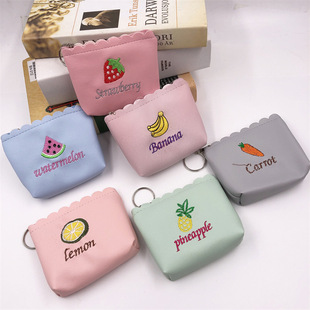 Fruit cartoon pattern square coin key bag creative PU leather coin purse 2 yuan store stall supply small gifts