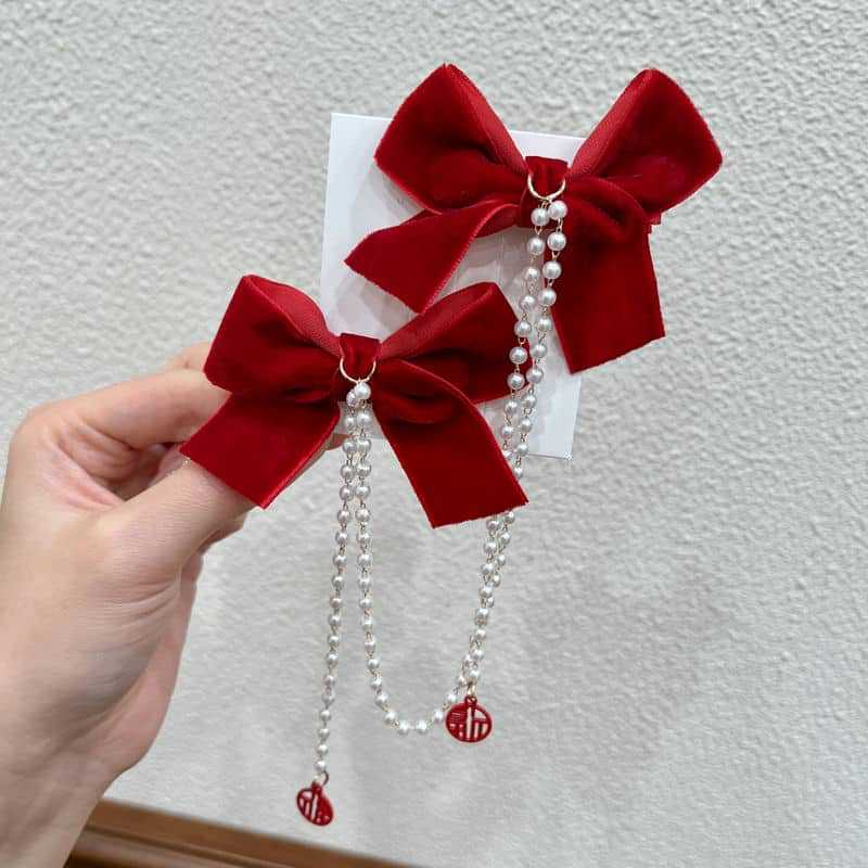 60g Weight Hair Clip Hair Accessories Type 1 Piece Quantity Holiday, Date Occasion Bow Knot Pattern Women's Gender Beaded Design Sweet Style Women's Sweet Bow Knot Cloth Beaded Hair Clip 4