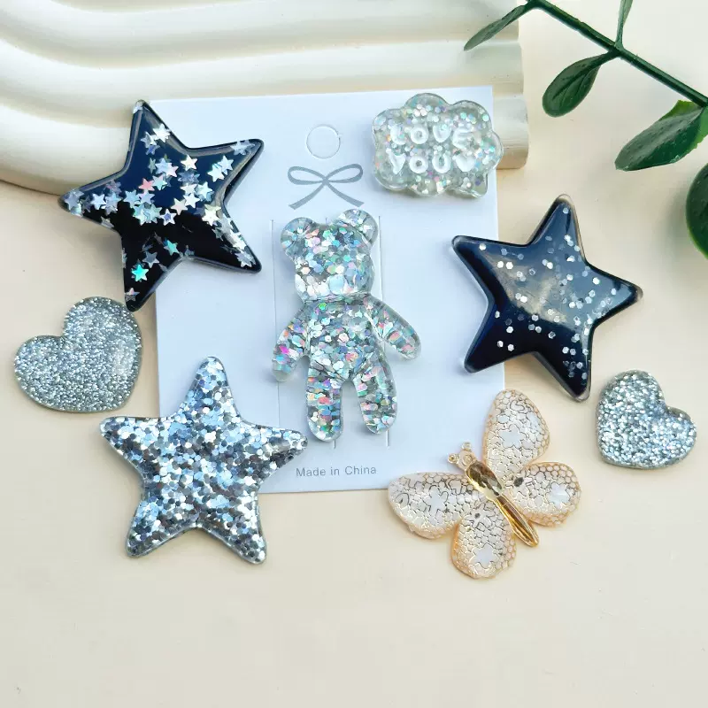 闪粉暴力熊五角星树脂diy饰品配件手机壳洞洞鞋贴片发夹发饰材料