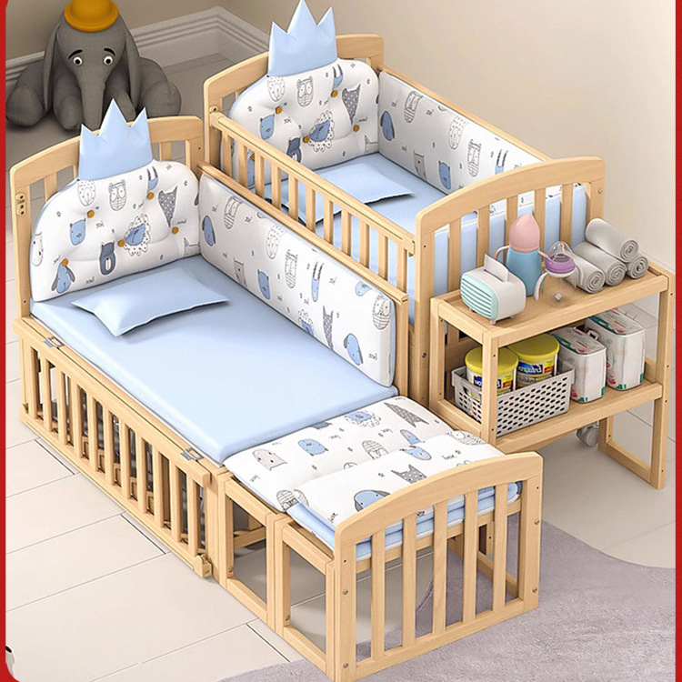 Baby Crib Multifunctional Bb Baby Bed Solid Wood Unpainted Rocking Bed Newborn Removable Children's Splicing Gω