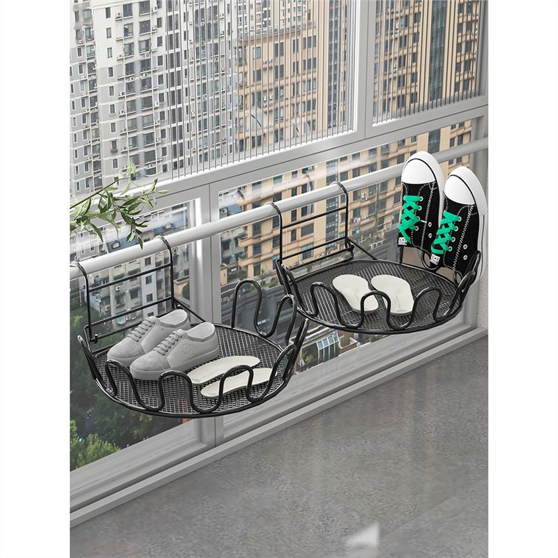 Balcón estante de secado de zapatos artefacto anti-robo ventana barandilla ventana estante de secado ventana alféizar sandalias de secado al aire libre