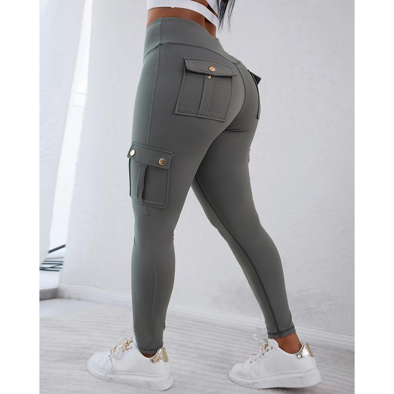 P4725 Dropshipping Aliexpress Cross-Border New Style Sports Pants High-Waisted Cuffed Pocket Women's Butt-Lifting