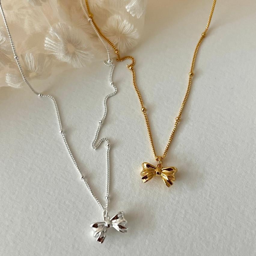 Pendant Necklace Classification 1 Piece Quantity Daily Occasion 18K Gold Plated 925 Sterling Silver Bow Knot Simple Style Pendant Necklace For Women'S