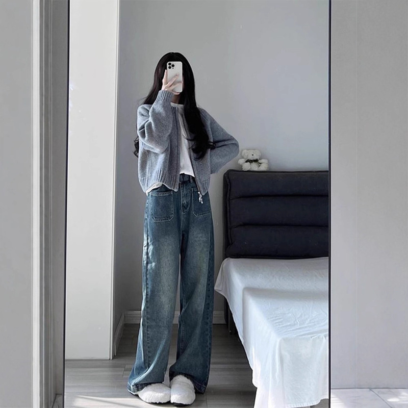 灰色短款毛衣外套女装秋冬2025新款宽松加厚拉链开衫长袖针织上衣|undefined