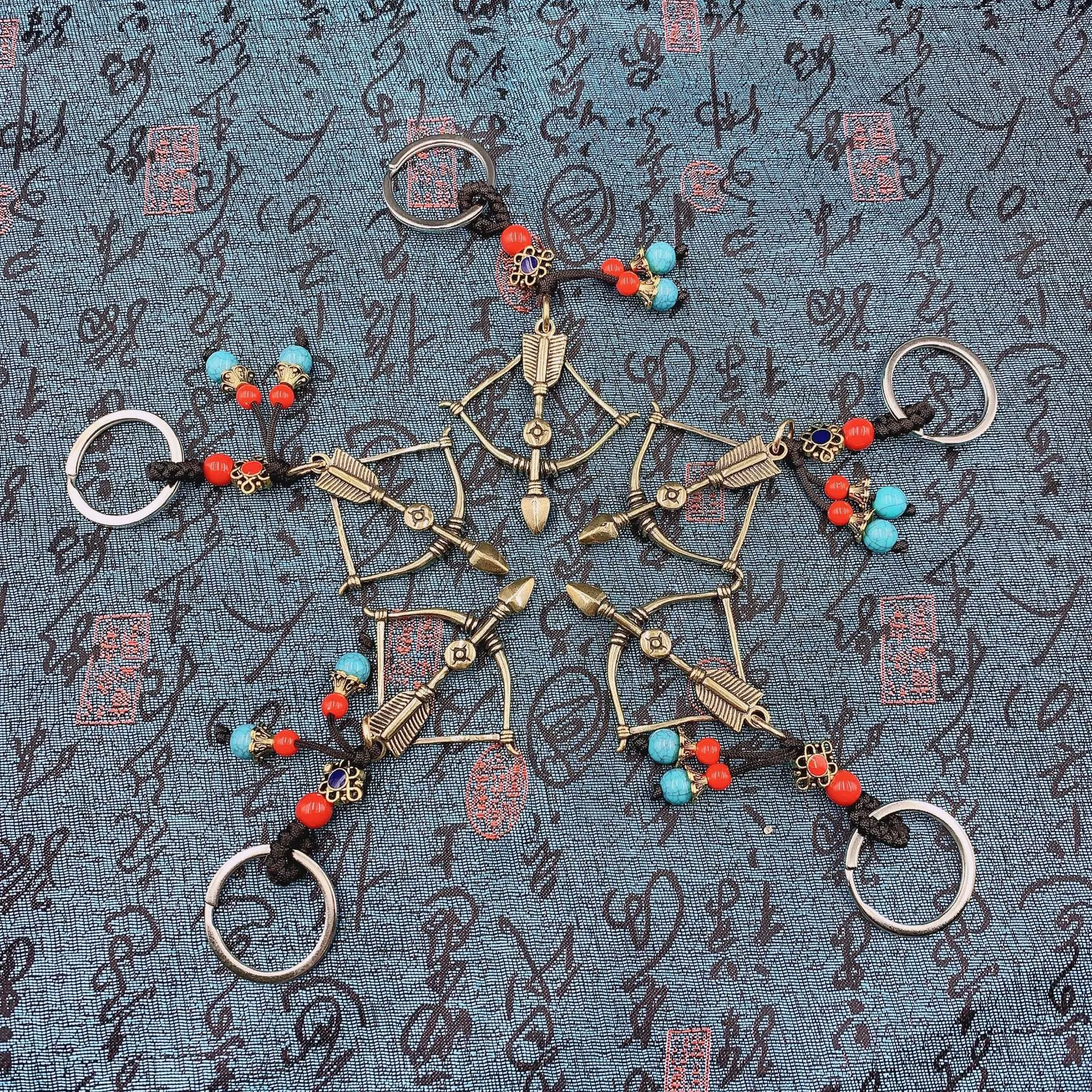 蒙古元素钥匙扣黄铜射箭民族风少数民族特色小挂件草原旅游工艺