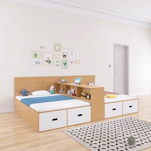 A Double Bed Is Separated into Two Separate Beds for Twins, so That the Older Child and Younger Child Do Not Disturb Each Other. a High Box Bed Is Separated into Two Separate Beds, Turning One Room into Two Rooms