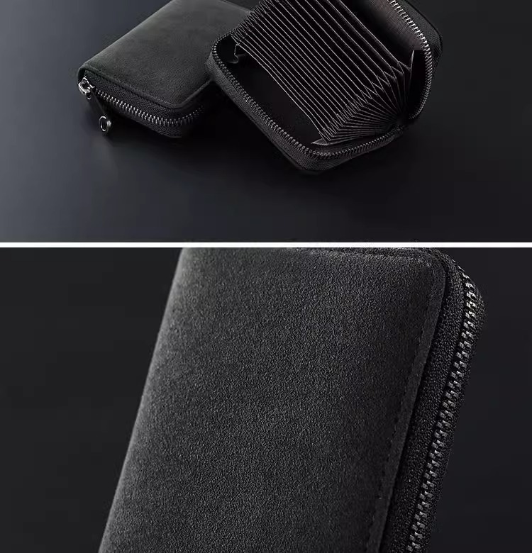 Leather Suede Material Unisex Solid Color Leather Suede Zipper Card Holder