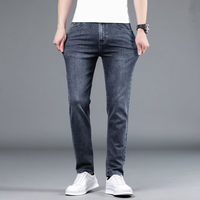 High-End Men's Jeans Summer Thin Slim Straight Pants Men's Spring and Autumn Casual Pants Stretch Trendy