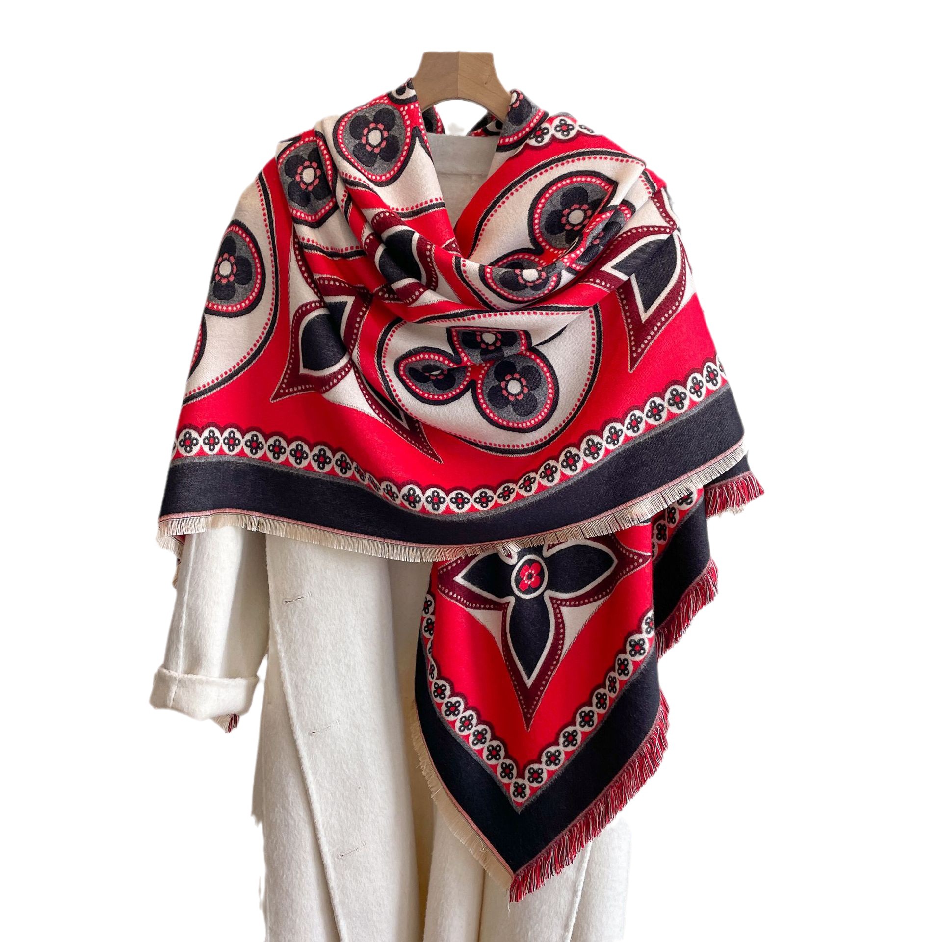 2023 Otoño e Invierno nueva moda simple chal de doble cara impresa bufanda de Cachemira engrosada cálida borla bufanda cuadrada