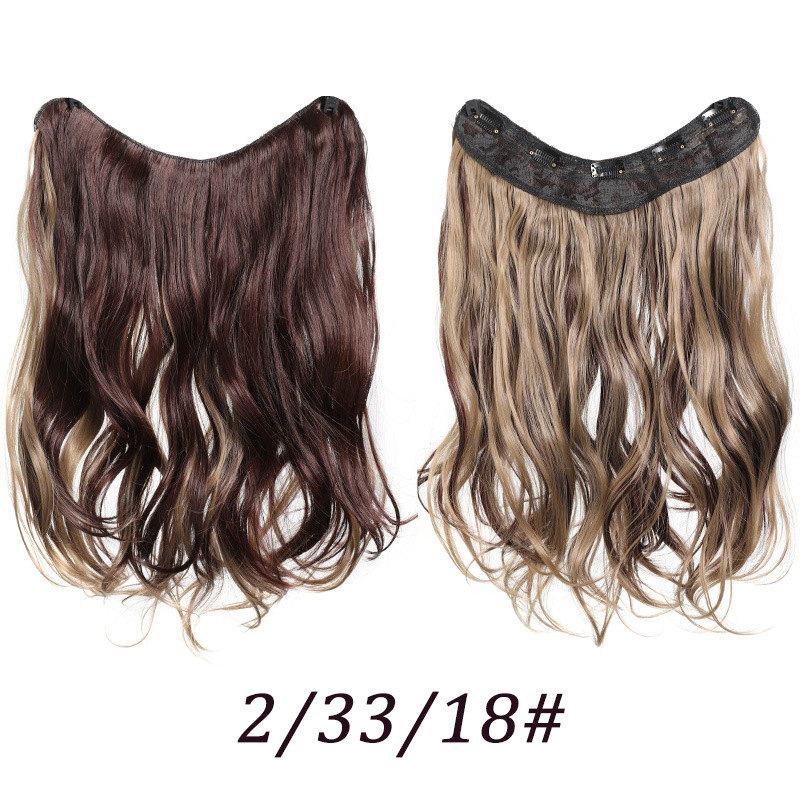 wig female V shaped hair extension one piece 5 card highlighting micro curly hair wig piece chemical fiber synthesis 48cm165g_voghion.com