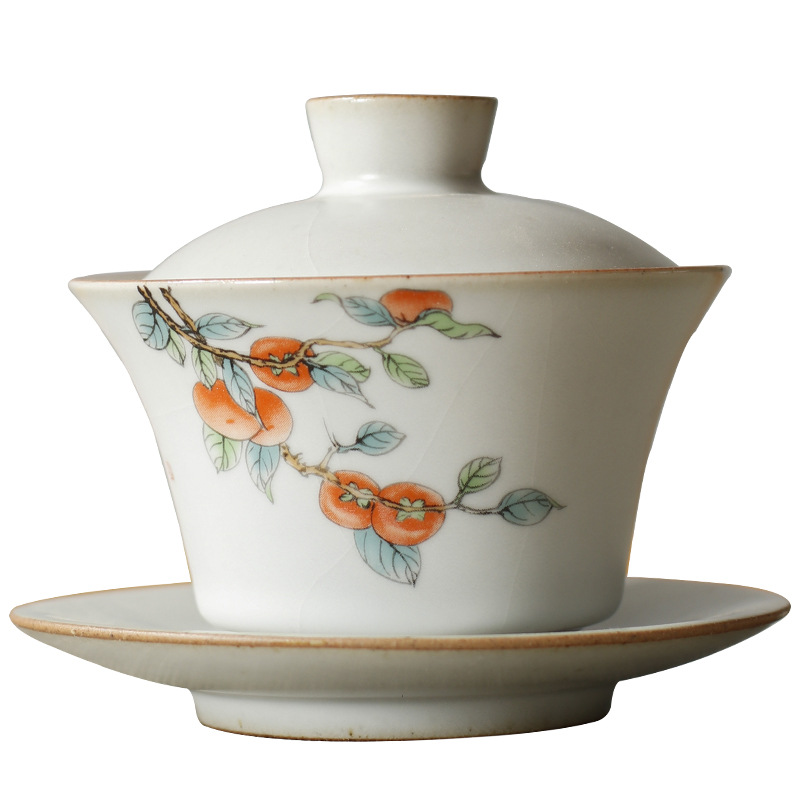Luna blanca Ru horno filtro vintage cerámica Kung Fu juego de té con té japonés taza de té tazón de tres piezas cubierta tazón