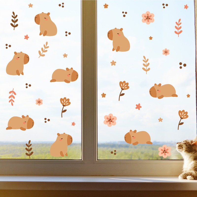 2025 Jushan’S New Cartoon Capybara Flower Wall Stickers Are Removable and Can Be Shipped Across Borders