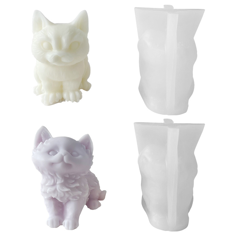 Jiahuimei lindo gato aromaterapia vela molde DIY tridimensional animal gatito yeso epoxi decoración abrasivo herramienta