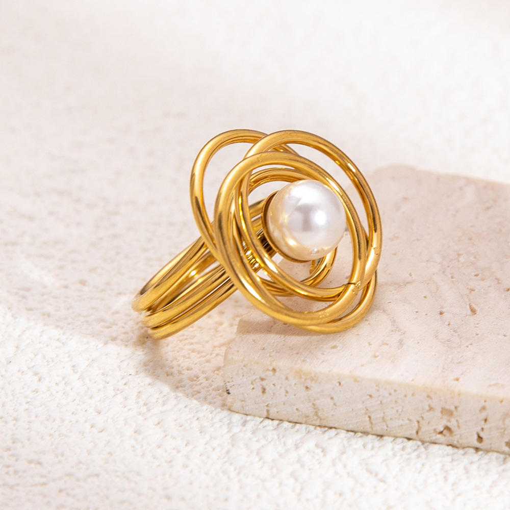 Elegant universal ring pearl stainless steel
