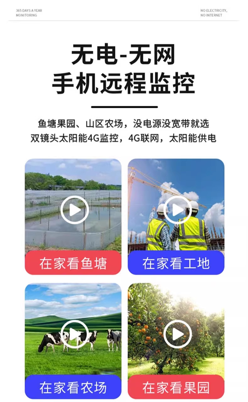 太阳能监控器摄像头360度无死角手机远程室外高清夜视4G无电无网