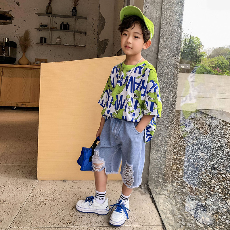 童裝男童夏裝套裝2021新款兒童洋氣短袖休閑兩件套頭孩子夏季薄款