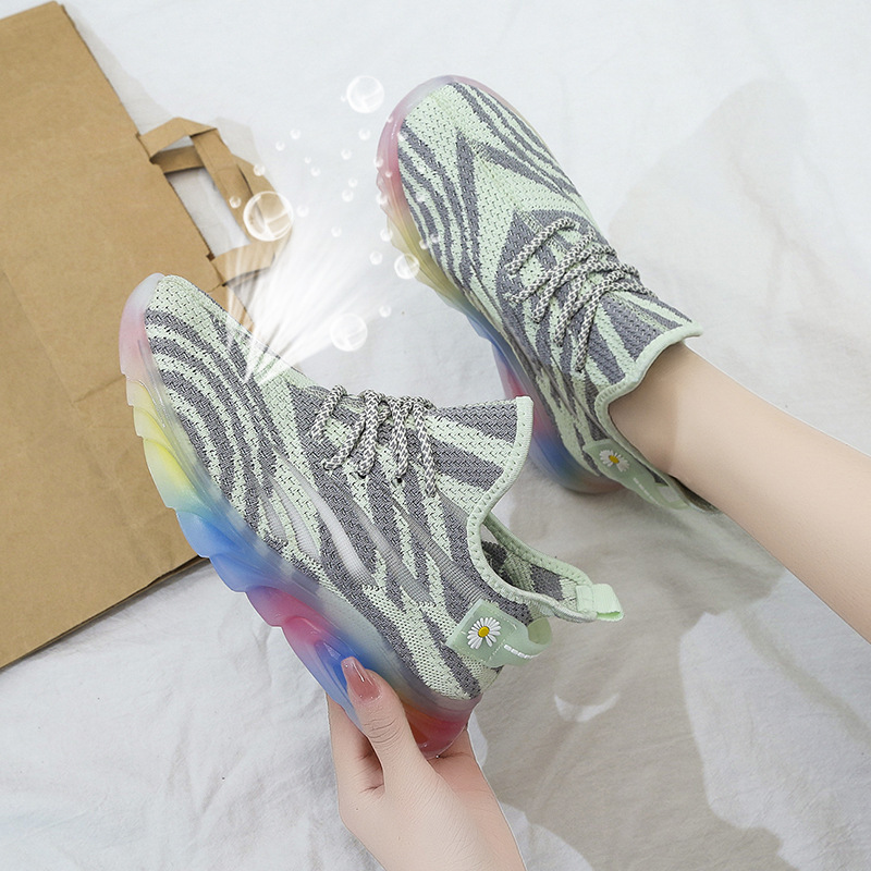 Women's Athletic Shoes for Spring and Summer, Breathable Mesh Jelly Dad Running Shoes, Rainbow Yeezy Shoes Z01 with Jelly Sole