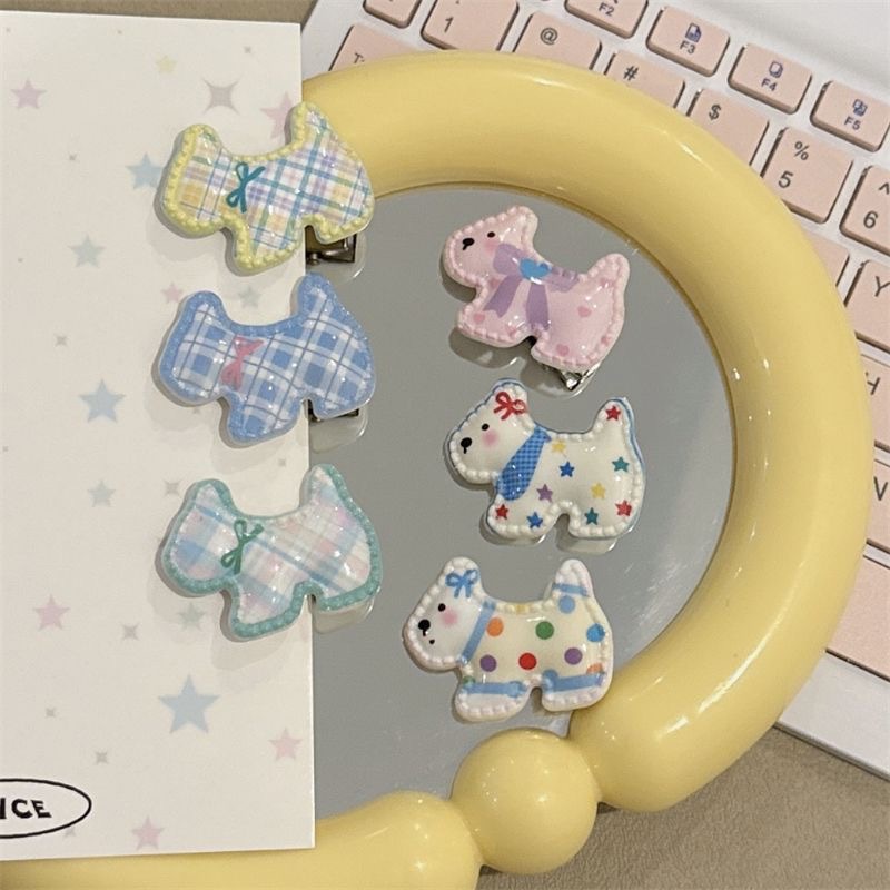 cute hook sweet korean plaid puppy barrettes female side bang clip hairpin clip headdress duckbill clip