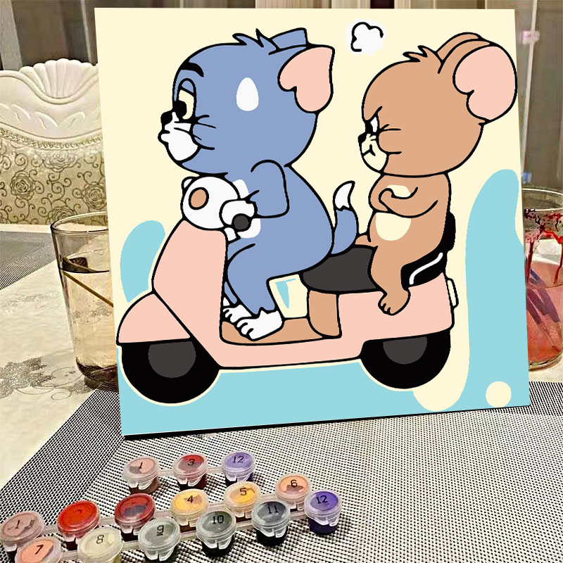 デジタル油絵diyの塗り絵の子供は漫画のアニメを埋めて色を塗ります。|undefined