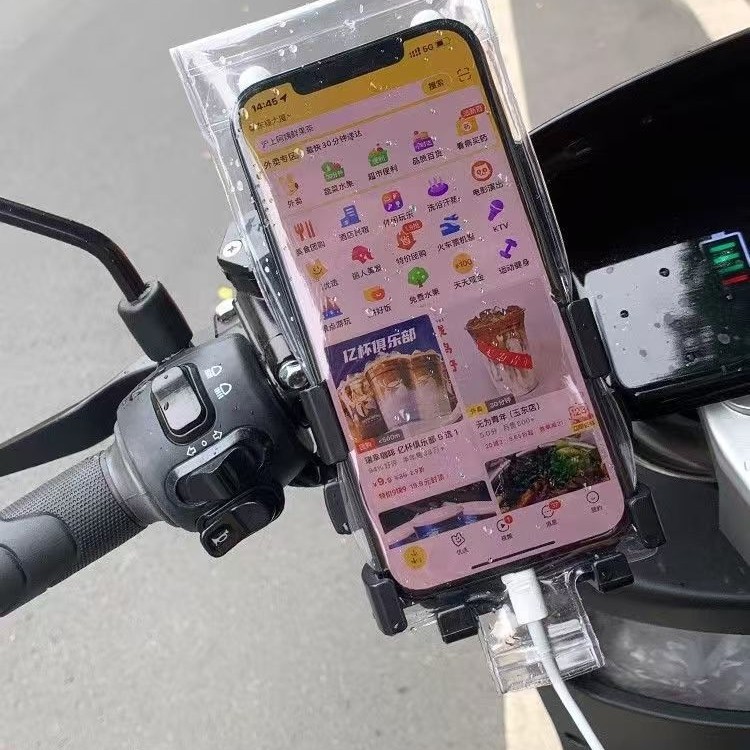 一般的なデリバリーバイクの配達員用防水携帯電話バッグ、充電式クリップスタンド、タッチスクリーン対応、雨よけ、防塵バッグ、サイクリング専用|undefined