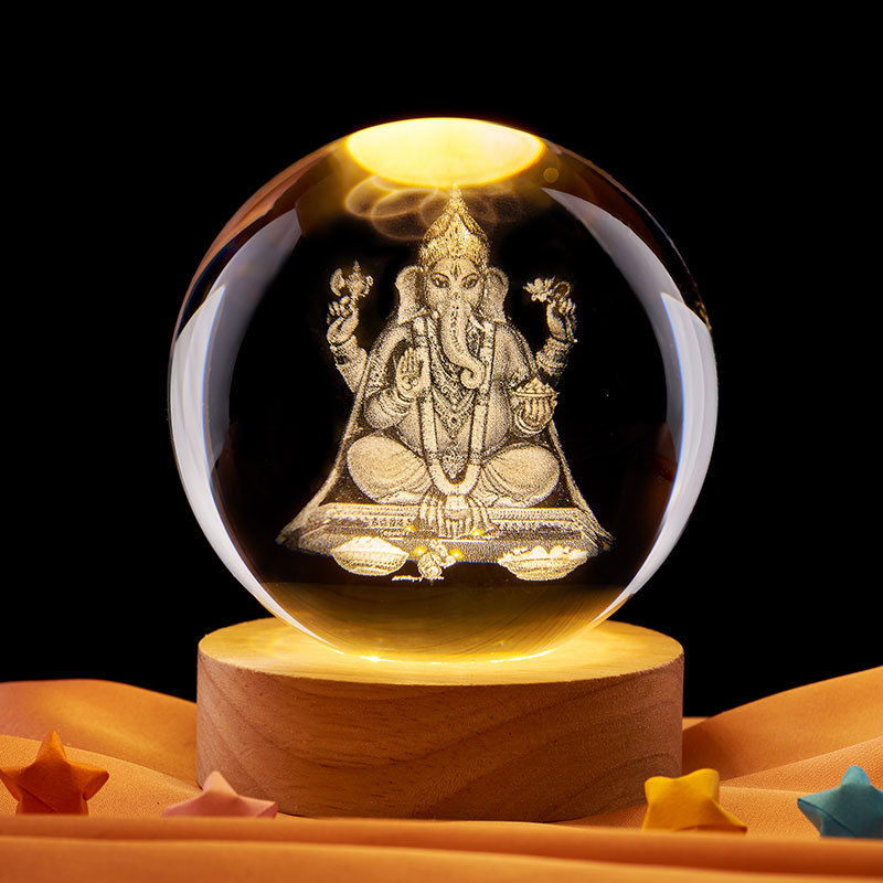 Bola de cristal de 6 cm + base de madera enchufable de luz cálida