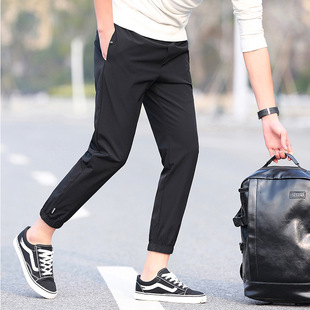 Summer New Men's Cropped Pants Ice Silk Breathable Stretch Solid Color Slim Straight Business Casual Pants Direct from Manufacturer