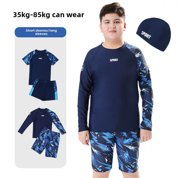 Children's Swimwear for Boys, Two-Piece Swim Trunks for Older Boys, 2026 New Model, Professional Sun-Protective Swimsuit, Hot Spring Set