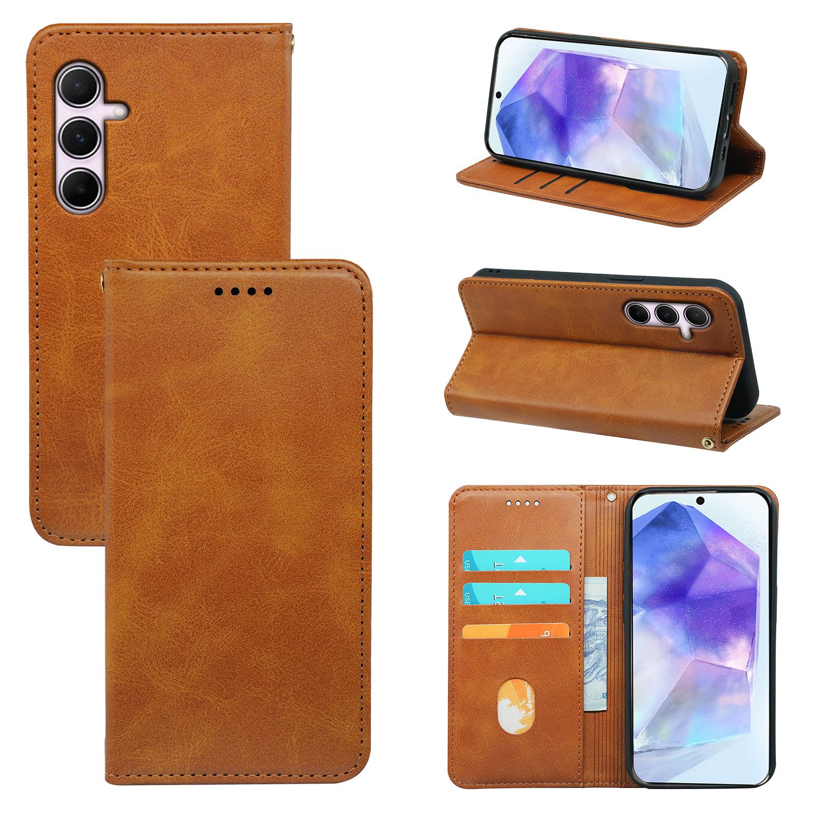 Leather Flip Cover For Samsung Galaxy A25e A16 A15 Stand Case_voghion.com