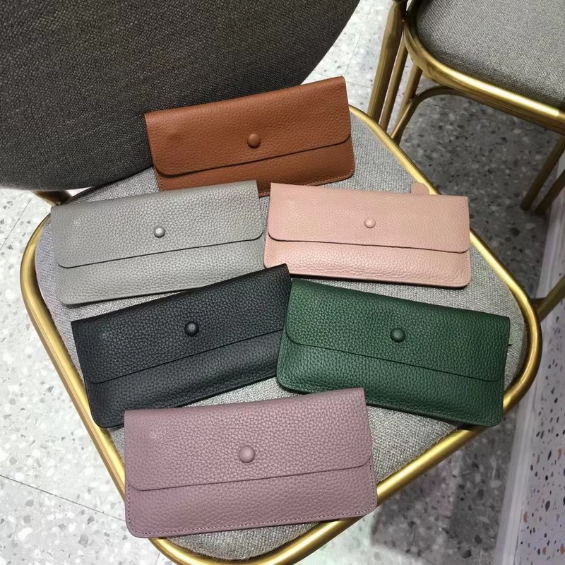 2023 New genuine leather lychee pattern leather long card bag clutch envelope bag clutch bag women's coin purse