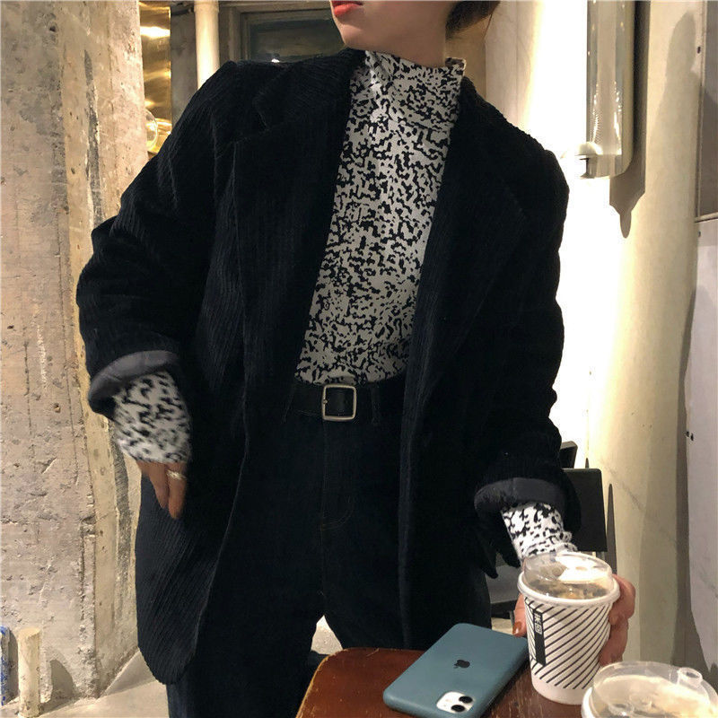 灯芯绒中长款西装外套女韩版秋冬2025新款宽松炸街休闲西服上衣潮|undefined