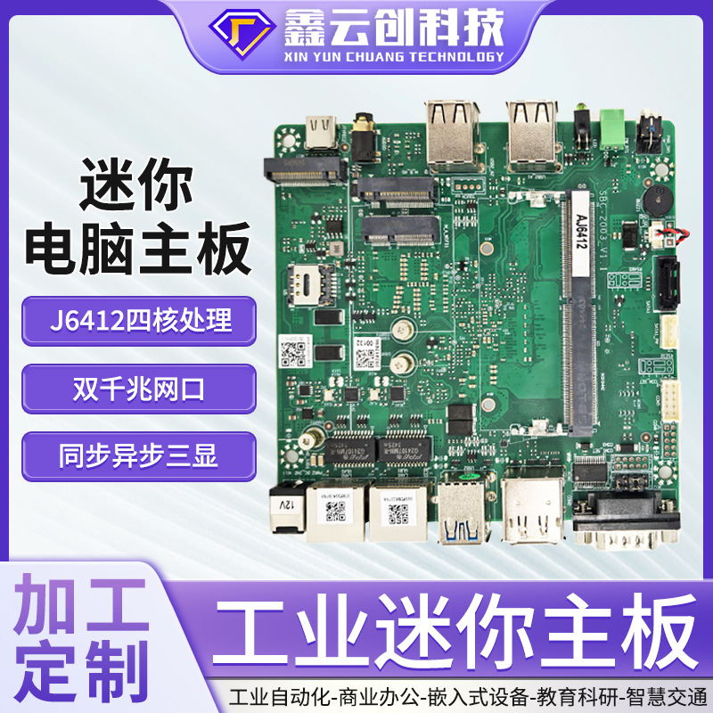 J6412四核迷你电脑主板12代工控双千兆网口同步异步三显工业主机