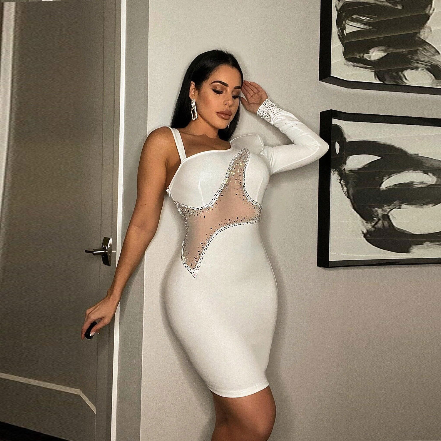 Sexy Slim-Fit Mesh Rhinestone Dress Nightclub 6 Sexy Slim-Fit Mesh Rhinestone Dress Nightclub