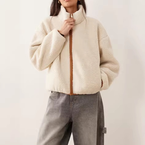 2025 New Style Jacket with Sherpa Fabric, Turn-Down Collar, Fleece, Loose Fit, Lamb Wool, Stand-Up Collar, Warm Top