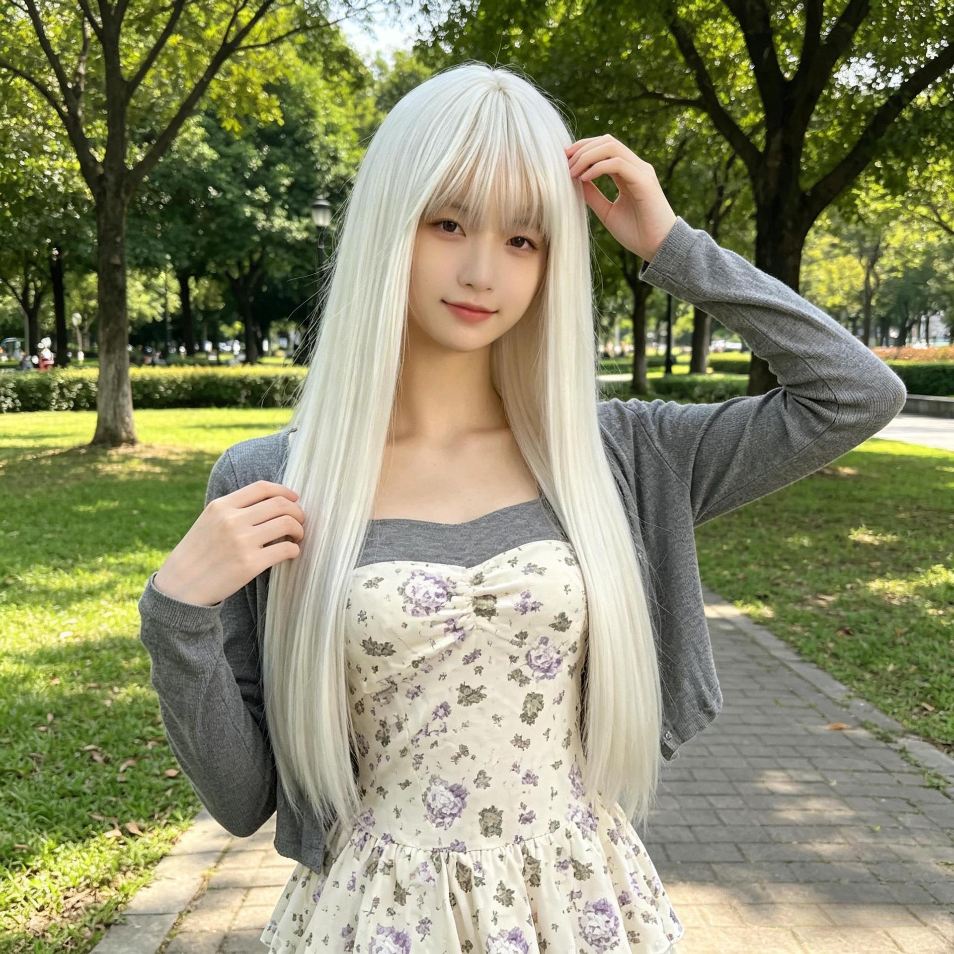 Anime wig female long hair white air air bangs long straight hair…