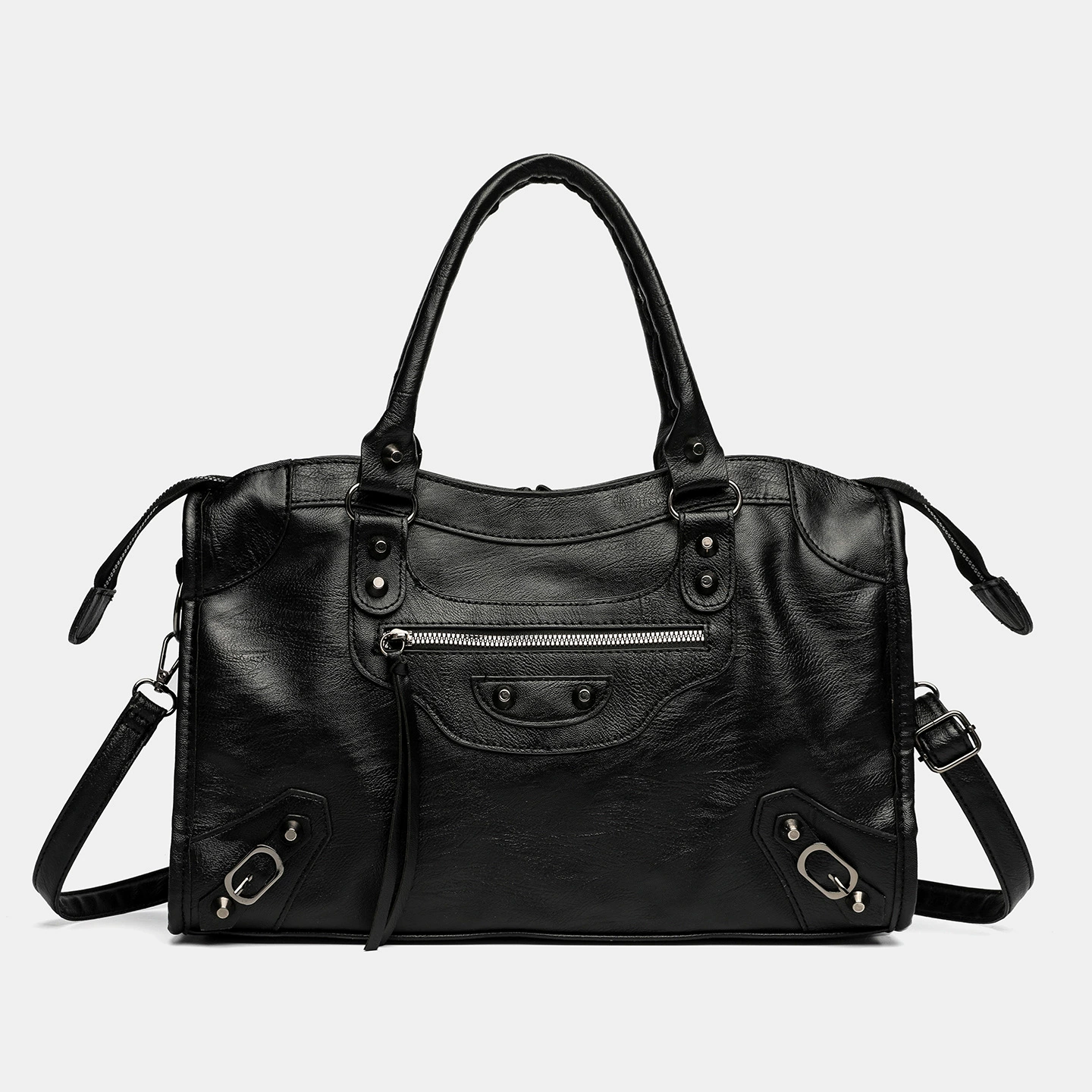 One-shoulder bag, spacious, black, single-strap everyday tote