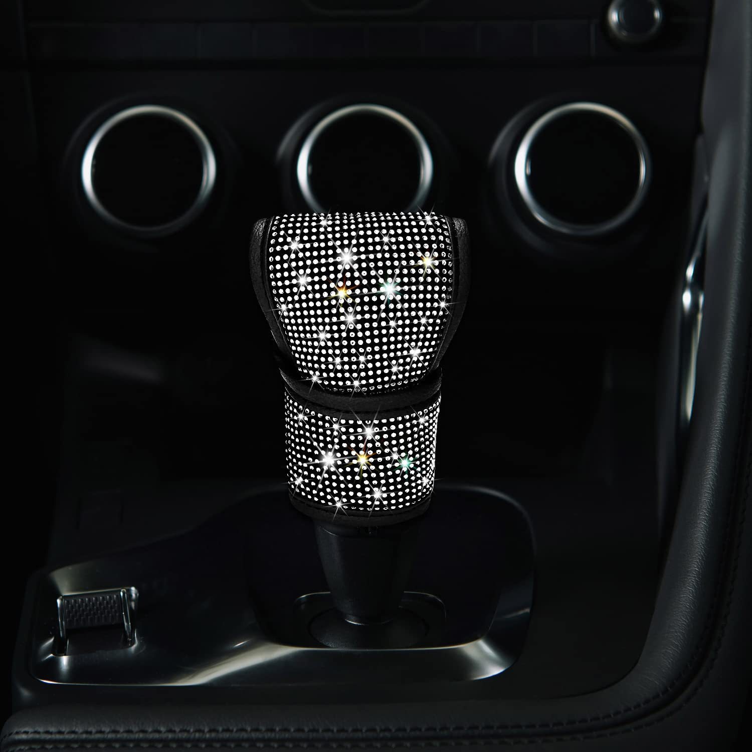 Car Steering Wheel Cover with Hot Diamonds, Full Diamonds, Rhinestone Armrest Box Pad, Gear Handle Cover, Cross-Border Popular Three-Piece Set Wholesale