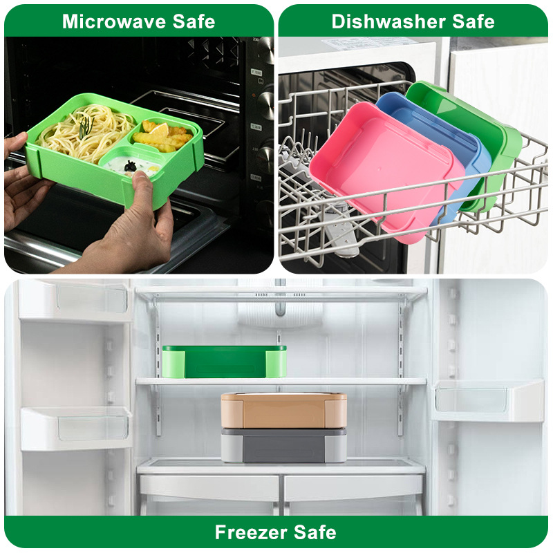 Mini Bento Box Infantil - Recipiente para lancheira próprio para micro-ondas com divisórias e tampa à prova de vazamentos (Caixa de lanche portátil para escola, sem BPA, com alça fácil de transportar)_voghion.com