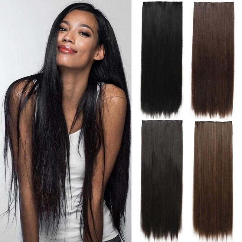 Pelucas europeas y estadounidenses transfronterizas cinco tarjetas extensiones de cabello pelucas de cabello largo recto una pieza de clip extensiones de cabello al por mayor en stock