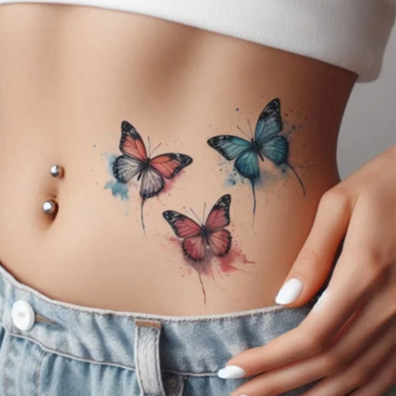 Cross-Border Popular Item: Instagram-Style Retro Personality Minimalist European and American Colorful Ink-Splattered Butterfly Waist and Abdomen Tattoo Stickers