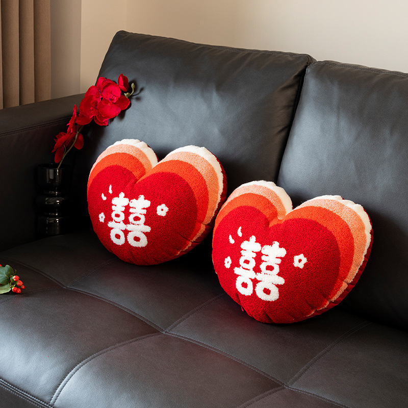 リビングルームのソファ、お祝いの結婚式の部屋の装飾、愛の枕のペア、赤い結婚式の枕、クッション、ベッド、寝室のアイデア|undefined