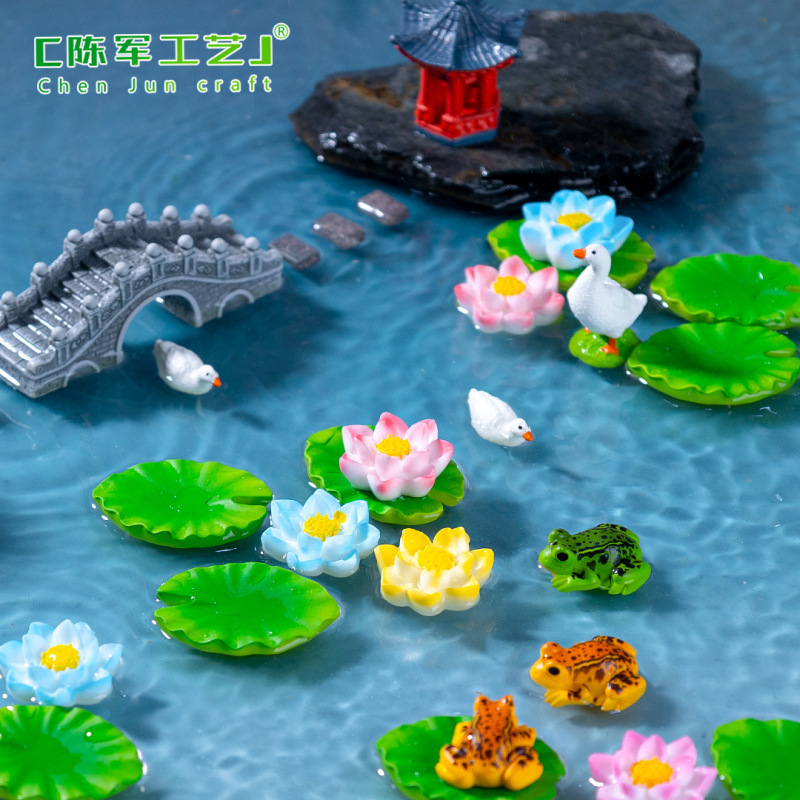 创意漂浮竹筏荷花叶 微景观鱼缸水族造景diy装饰品配件微缩小摆件|undefined