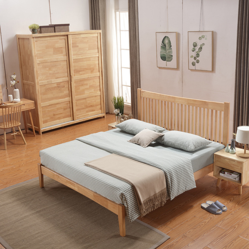 Directo de fábrica simple moderna cama de madera maciza 1,5 m 1,8 m cama doble pequeño apartamento dormitorio principal apartamento cama y desayuno muebles