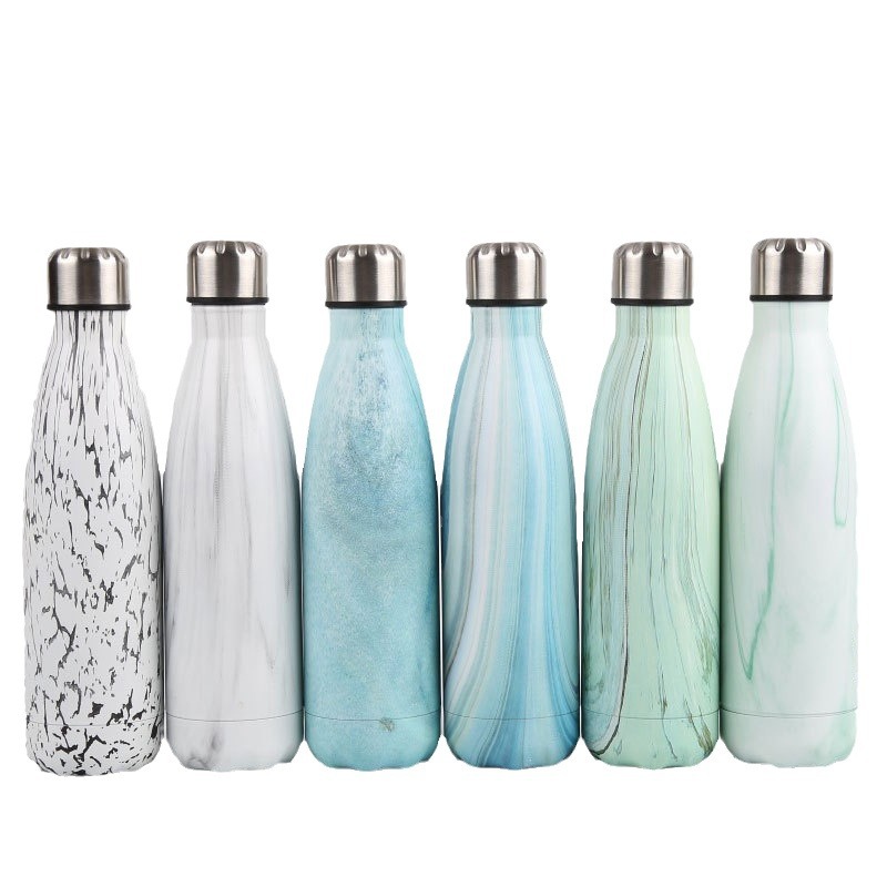 Nuevo regalo creativo termo de acero inoxidable taza botella de coque personalidad metal color hombres y mujeres deportes al aire libre botella de agua