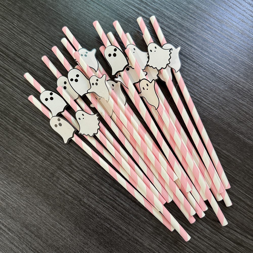 Punto transfronterizo al por mayor creativo pajita de papel de Halloween decoración pajita fantasma mesa de postre vestido botella de pudín plug-in