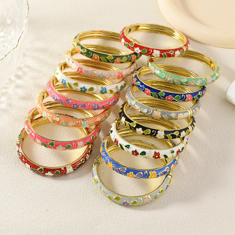 Floral Enamel Open Bracelet, New Chinese Style Oil-Drip Bracelet, 1688 Factory Direct Supply Wholesale