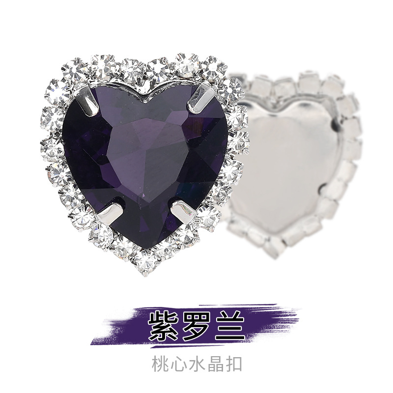 Perforación de garras de borde en forma de corazón transfronterizo Perforación artificial Perforación de diamantes cosidos a mano Adornos de zapatos Accesorios de joyería de ropa Hebilla de cristal de corazón de melocotón