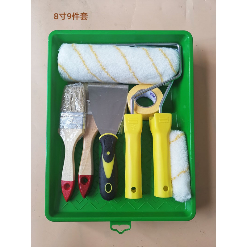 Transfronterizo 7 "8 conjunto de herramientas de pintura cepillo de recubrimiento combinado cepillo de rodillo cuchillo de pasta cepillo de cerdas bandeja combinación manga