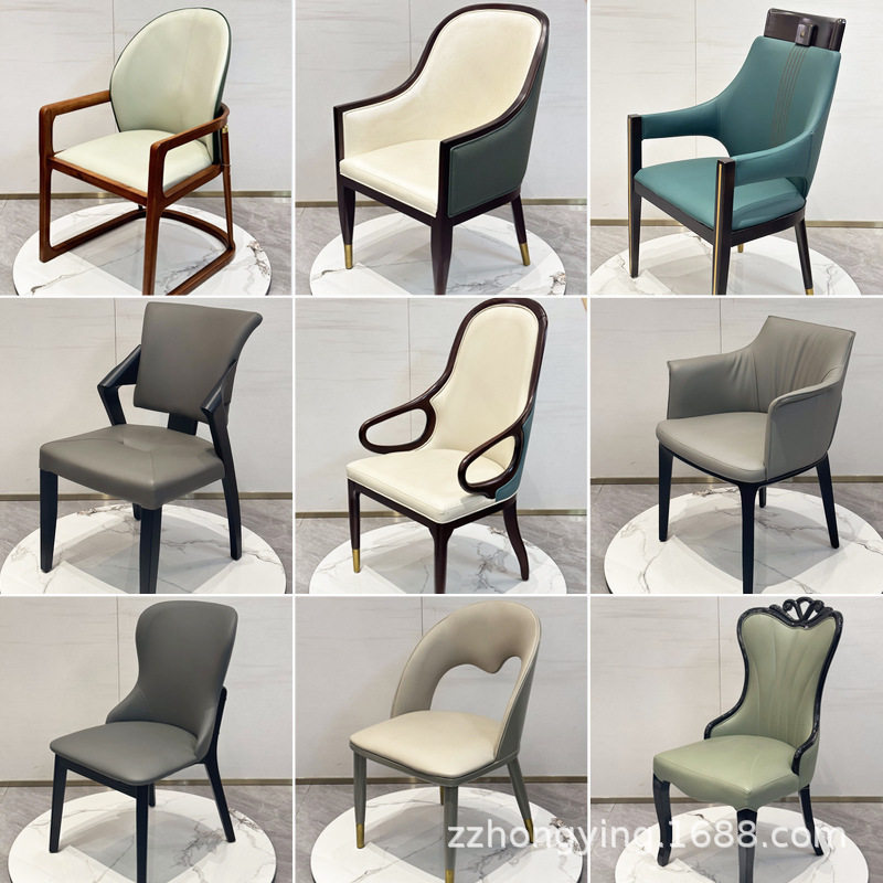 Bdm218 # Solid Wood Dining Chair, Modern, Simple, Stylish, Creative, Suitable for Home Dining Room, Hotel, with Leather Backrest, Light Luxury.