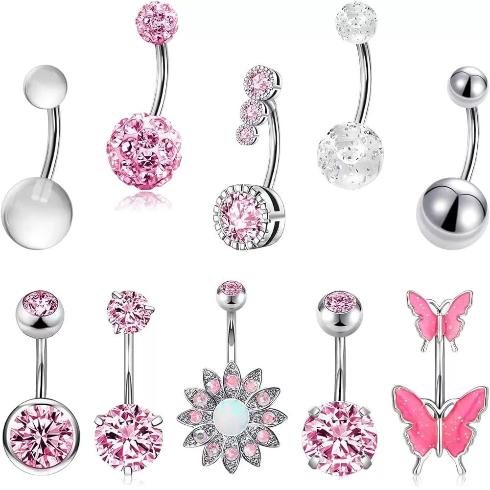 (Cross-border trading), set stainless steel, belly button piercing pearl, 10 pieces