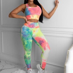 欧米風ヨガ服セットタイツカラー捺染蜜桃アマゾンヨガパンツセット